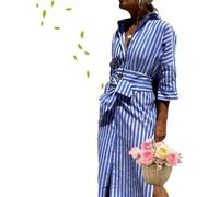 Loose Striped Half Sleeve Shirt Dress,New 1/2 Sleeve Casual Summer Striped Dresses For Women Uk (blue,XL)