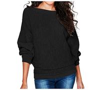 Loose T Shirts for Women Boat Neck Long Batwing Sleeve Blouse Tops Plus Size Casual Knitted Tunic Tops Classic Baggy Comfy Shirts Solid Color Order Placed Me 2024 Black