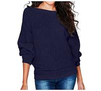 Loose T Shirts for Women Boat Neck Long Batwing Sleeve Blouse Tops Plus Size Casual Knitted Tunic Tops Classic Baggy Comfy Shirts Solid Color Women Clothes Sale Clearance Blue