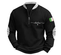 Loose UK Sweatshirts Mens 2024 Trendy Tops Blouse Men's Casual Fashion Loose 3D Italian Flag Print Zipper Neckline Long Sleeve Hoodie Winter Men's Christman Gifts (White, XXL)
