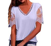 Loose Vest Tops for Women UK Womens Summer Tops V Neck Cap Sleeve Vests Casual Plain Basic T-Shirt Lace Tops for Women UK Size 18 Blouse (Purple, M)