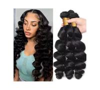 Loose Wave Hair Bundles 12-32 Inch Human Hair Bundles Natural Black 3Pcs Soft Brazilian Remy Hair Extensions for Women(12 14 16)