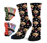 Loosusu Custom Socks with Photo - S/M/L Funny Face Socks For Men Teens Kids - Great for Father Day or Birthdays or Stocking Fillers,Customised Dog Tracks Paws Bones Crew Socks for Men Women