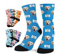 Loosusu Custom Socks with Photo - S/M/L Funny Face Socks For Men Teens Kids - Great for Father Day or Birthdays or Stocking Fillers,Customised Dog Tracks Paws Bones Crew Socks for Men Women