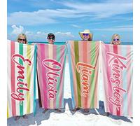 Loosusu Personalised Beach Towels for Kids Adults - Custom Kids Beach Towels with Names- Customised Sand Free Quick Dry Striped Bath/Pool/Beach Towel for Boys Girls Women Men(Color4)
