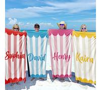 Loosusu Personalised Beach Towels for Kids Adults - Custom Striped Beach Towels with Names- Customised Sand Free Quick Dry Striped Bath/Pool/Beach Towel for Boys Girls Women Men(11 Colors)