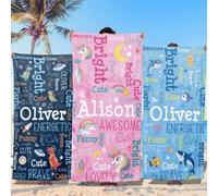 Loosusu Personalised Beach Towels for Kids-Custom Beach Towels with Name-Ultra Absorbent Super Soft Monogrammed Towels for Kids,Customised Bath/Swim/Pool/Beach Towel for Boys Girl(6 Styles)