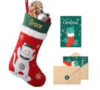 Loosusu Personalised Cat Christmas Stockings with Embroidered Name & Monogram, 18" Large Custom Cat Character Stocking with Christmas Card,Burlap Plaid Xmas Stockings for Fireplace Holiday Decor
