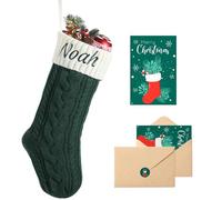 Loosusu Personalised Christmas Stockings with Christmas Card,Custom Embroidered Name Monogram Christmas Stocking for Kids Girl Family,18" Large White Green Knit Xmas Stockings for Fireplace Decor