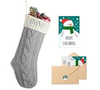 Loosusu Personalised Christmas Stockings with Christmas Card,Custom Embroidered Name Monogram Christmas Stocking for Kids Girl Family,18" Large White Grey Knit Xmas Stockings for Fireplace Decor