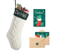 Loosusu Personalised Christmas Stockings with Christmas Card,Custom Embroidered Name Monogram Christmas Stocking for Kids Girl Family,18" Large Green White Knit Xmas Stockings for Fireplace Decor