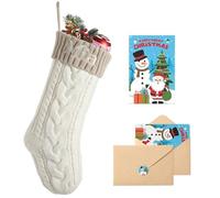 Loosusu Personalised Christmas Stockings with Christmas Card,Custom Embroidered Name Monogram Christmas Stocking for Kids Girl Family,18" Large Cream White Knit Xmas Stockings for Fireplace Decor