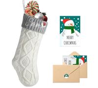 Loosusu Personalised Christmas Stockings with Christmas Cards,Custom Embroidered Name Knit Christmas Stocking for Baby Kids Girl Family,18" Large Grey White Xmas Monogram Stocking for Fireplace