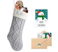 Loosusu Personalised Christmas Stockings with Christmas Cards,Custom Embroidered Name Knit Christmas Stocking for Baby Kids Girl Family,18" Large White Grey Xmas Monogram Stocking for Fireplace
