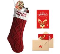Loosusu Personalised Christmas Stockings with Christmas Cards,Custom Embroidered Name Knit Christmas Stocking for Baby Kids Girl Family,18" Large White Red Xmas Monogram Stocking for Fireplace Decor