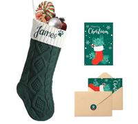 Loosusu Personalised Christmas Stockings with Christmas Cards,Custom Embroidered Name Knit Christmas Stocking for Baby Kids Girl Family,18" Large White Green Xmas Monogram Stocking for Fireplace