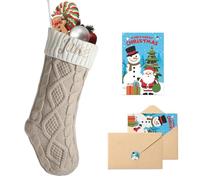 Loosusu Personalised Christmas Stockings with Christmas Cards,Custom Embroidered Name Knit Christmas Stocking for Baby Kids Girl Family,18" Large White Cream Xmas Monogram Stocking for Fireplace