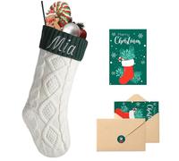Loosusu Personalised Christmas Stockings with Christmas Cards,Custom Embroidered Name Knit Christmas Stocking for Baby Kids Girl Family,18" Large Green White Xmas Monogram Stocking for Fireplace
