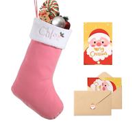 Loosusu Personalised Christmas Stockings with Christmas Cards,Custom Embroidered Name Monogram Christmas Stocking for Family,18" Large Pink Flocking with Plush Cuff Stockings for Fireplace Decor