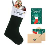 Loosusu Personalised Christmas Stockings with Christmas Cards,Custom Embroidered Name Monogram Christmas Stocking for Family,18" Large Green Flocking with Plush Cuff Stockings for Fireplace Decor