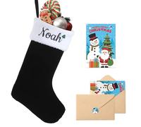 Loosusu Personalised Christmas Stockings with Christmas Cards,Custom Embroidered Name Monogram Christmas Stocking for Family,18" Large Black Flocking with Plush Cuff Stockings for Fireplace Decor