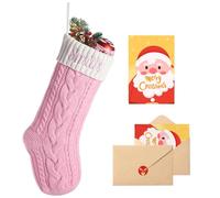 Loosusu Personalised Christmas Stockings with Christmas Cards,Custom Embroidered Name Monogram Christmas Stocking for Baby Kids Girl Family,18" Large White Pink Knit Xmas Stockings for Fireplace
