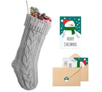 Loosusu Personalised Christmas Stockings with Christmas Cards,Custom Embroidered Name Monogram Christmas Stocking for Baby Kids Girl Family,18" Large Grey Knit Xmas Stockings for Fireplace Decor