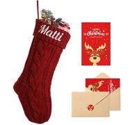 Loosusu Personalised Christmas Stockings with Christmas Cards,Custom Embroidered Name Monogram Christmas Stocking for Baby Kids Girl Family,18" Large Red Knit Xmas Stockings for Fireplace Decor