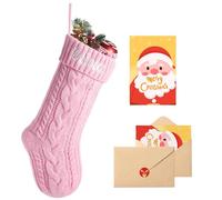 Loosusu Personalised Christmas Stockings with Christmas Cards,Custom Embroidered Name Monogram Christmas Stocking for Baby Kids Girl Family,18" Large Pink Knit Xmas Stockings for Fireplace Decor
