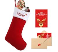 Loosusu Personalised Christmas Stockings with Christmas Cards,Custom Embroidered Name Monogram Christmas Stocking for Family,18" Large Red Flocking with Plush Cuff Stockings for Fireplace Decor