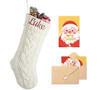 Loosusu Personalised Christmas Stockings with Christmas Cards,Custom Embroidered Name Monogram Christmas Stocking for Baby Kids Girl Family,18" Large White Knit Xmas Stockings for Fireplace Decor