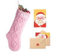 Loosusu Personalised Christmas Stockings with Christmas Cards,Custom Embroidered Name Pink Christmas Stocking for Baby Kids Girl Family,18" Large Cable Knit Xmas Stockings for Fireplace