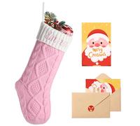 Loosusu Personalised Christmas Stockings with Christmas Cards,Custom Embroidered Name White Pink Christmas Stocking for Baby Kids Girl Family,18" Large Cable Knit Xmas Stockings for Fireplace