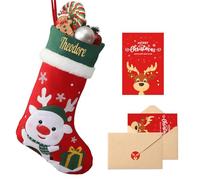 Loosusu Personalised Christmas Stockings with Embroidered Name & Monogram, 18" Large Custom Reindeer Character Stocking with Christmas Card,Burlap Plaid Xmas Stockings for Fireplace Holiday Decor