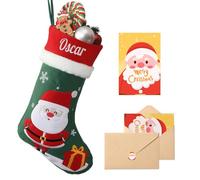 Loosusu Personalised Christmas Stockings with Embroidered Name & Monogram, 18" Large Custom Santa Character Stocking with Christmas Card,Burlap Plaid Xmas Stockings for Fireplace Holiday Decor
