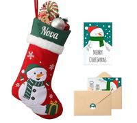 Loosusu Personalised Christmas Stockings with Embroidered Name & Monogram, 18" Large Custom Snowman Character Stocking with Christmas Card,Burlap Plaid Xmas Stockings for Fireplace Holiday Decor