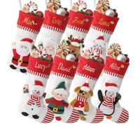 Loosusu Personalised Christmas Stockings with Embroidered Name & Monogram,Custom 3D Santa,Snowman,Reindeer&Dog,Cat Xmas Character Stocking with Christmas Card,18" Large Burlap Fireplace Stockings