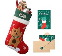 Loosusu Personalised Dog Christmas Stockings with Embroidered Name & Monogram, 18" Large Custom Dog Character Stocking with Christmas Card,Burlap Plaid Xmas Stockings for Fireplace Holiday Decor