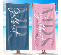 Loosusu Personalised Mr and Mrs Beach Towels Set of 2 - Custom Beach Towels for Bride and Groom with Names,Customised Hubby and Wife Newlywed Couple Bath/Pool/Swim Towel for Honeymoon Wedding Gift