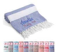 Loosusu Personalised Turkish Beach Towels Oversized,Custom Cotton Embroidered Beach Towels for Adults,Sand Free Quick Dry Soft Absorbent Towel,Girls Trip Favors,Bridal to be Gifts(Blue)