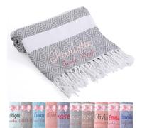 Loosusu Personalised Turkish Beach Towels Oversized,Custom Cotton Embroidered Beach Towels,Personalised Girls Trip Gift Favors,Bridesmaid Gifts,Bridal Party Gifts,Beach Bachelorette(Grey)