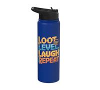 Loot Level Laugh Repeat Co-Op Multiplayer Gaming Stainless Steel Insulated Water Bottle