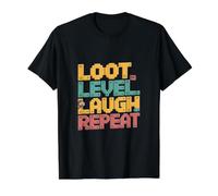 Loot Level Laugh Repeat Couch Co-Op Gaming Partner Value Graphic T-Shirt, Men, Black, S