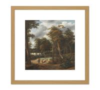 Looten Forest Road Painting 8X8 Inch Square Wooden Framed Wall Art Print Picture with Mount Artery8 Light Oak One Size