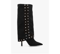 Lootie Black Fold Over Heeled Knee Boots - Black Suede / 36
