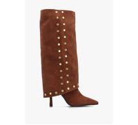Lootie Tan Fold Over Heeled Knee Boots - Tan Suede / 35