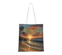 lootpe Beautiful Beach Sunset Print Aesthetic Canvas Tote Bag, Lightweight Tote Bag, Reusable Grocery Bags, For Shopping Gym Work