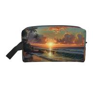 Lootpe Beautiful Beach Sunset Print Makeup Bag, Portable Travel Makeup Pouch, Toiletry Organizer, Large Make Up Bag For Women
