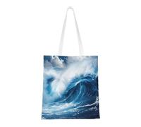 lootpe Big Ocean Wave Hd Print Aesthetic Canvas Tote Bag, Lightweight Tote Bag, Reusable Grocery Bags, For Shopping Gym Work