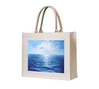 lootpe Blue Ocean Sea Print Tote Bag, Personalized Present Bag, Canvas Beach Travel Bag, Shopping Bags, Gift For Women Mom